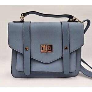 NWT American Bee Lt Blue Pebble Grain Vegan Leather Crossbody Bag W/Adj Strap